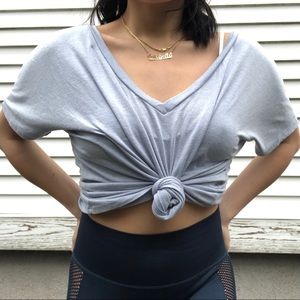 Charlotte Russe Light Blue Criss-Cross V-Neck Tee